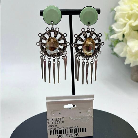 Dannijo Signed Crystal Carter Silver Tone Spear Dangle Earrings - Picture 1 of 12